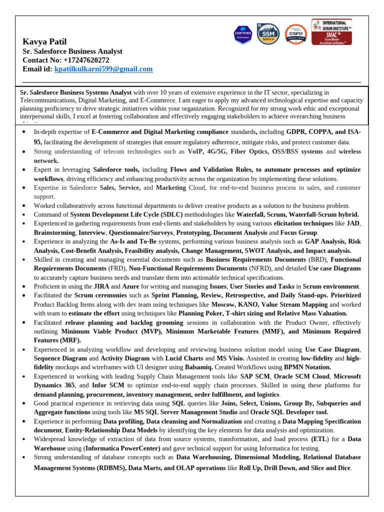 Senior Salesforce Business Analyst Profile | PDF | Cloud Computing ...