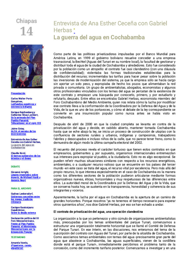La lucha por el agua en Cochabamba | PDF