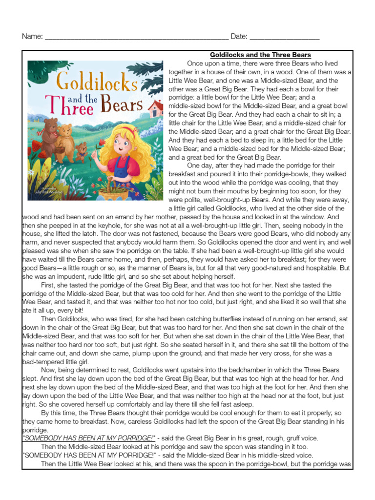 03_10 - Eng Buddies - Goldlocks | PDF | Goldilocks And The Three Bears
