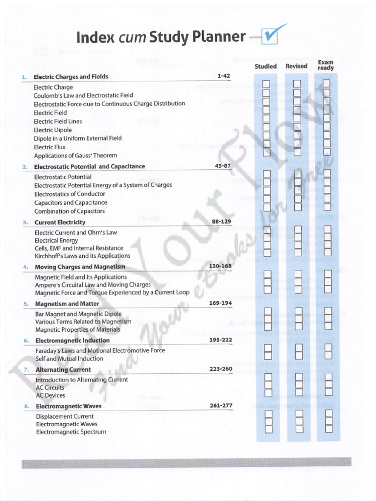 Physics Study Planner and Exam Guide | PDF | Magnetic Field | Optics