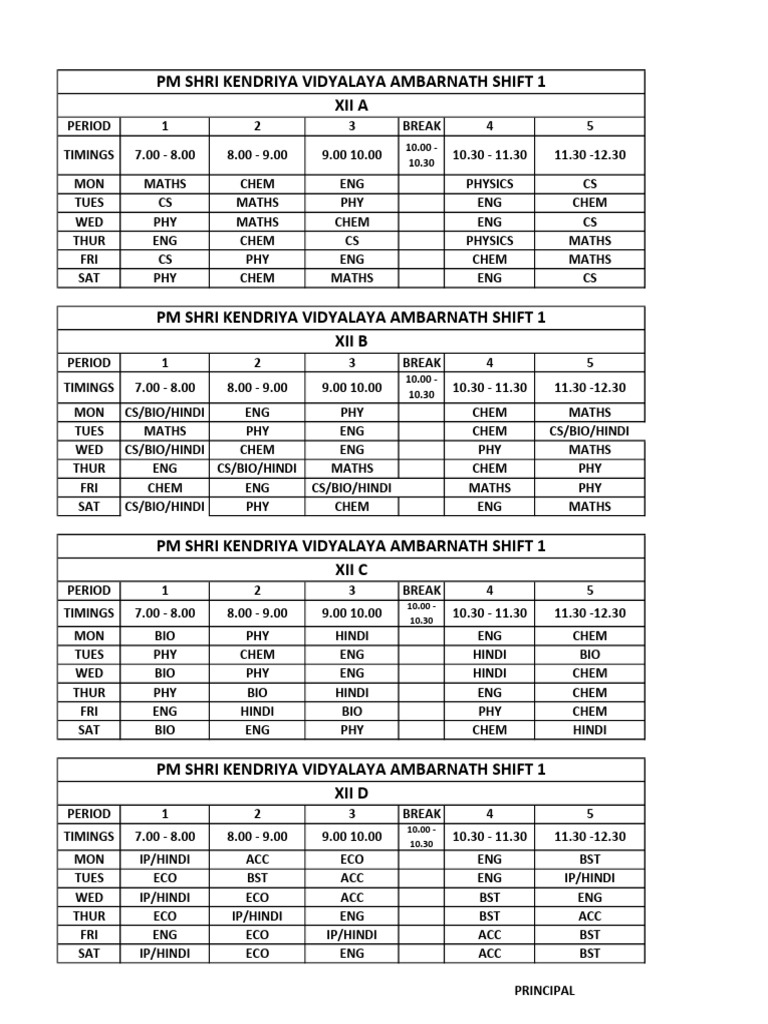 5 Period Timetable Class XII 2025 | PDF