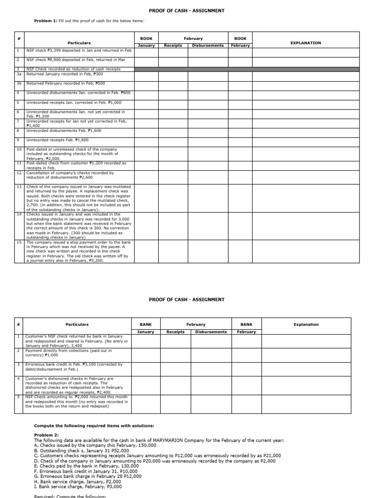 Proof of Cash Assignment Guide | PDF | Banks | Payments