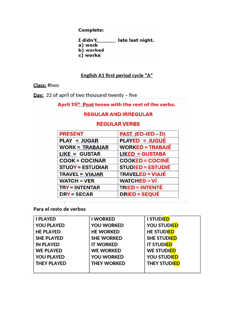 English A1 Regular Verbs and Usage | PDF