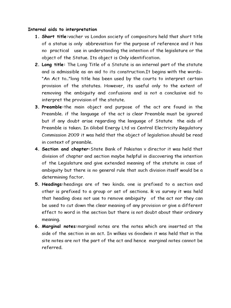 Aids to Statutory Interpretation Guide | PDF | Ambiguity | Legal Documents