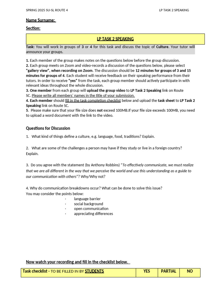 LP Task 2 Speaking Task Sheet | PDF | Cognitive Science | Cognition