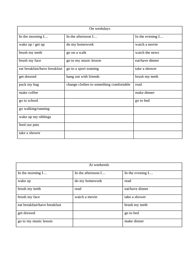 Daily Routine Chart | PDF