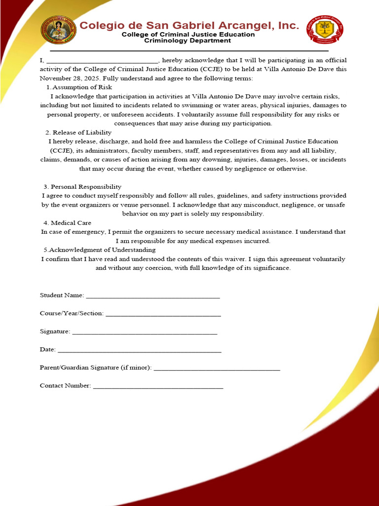 CCJE Event Liability Waiver Form | PDF