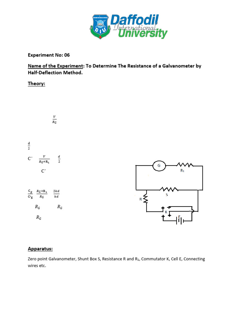 06.galvanometer Half Deflection | PDF | Electricity | Electrical ...