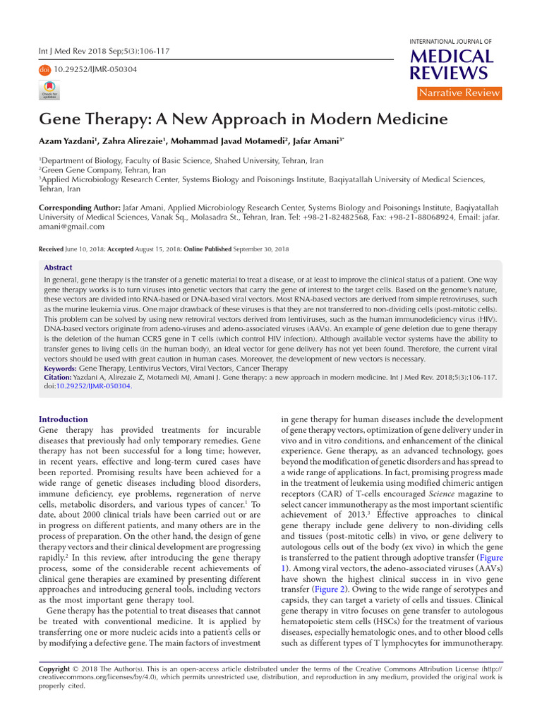 Advances in Gene Therapy Techniques | PDF | Gene Therapy | Viral Vector