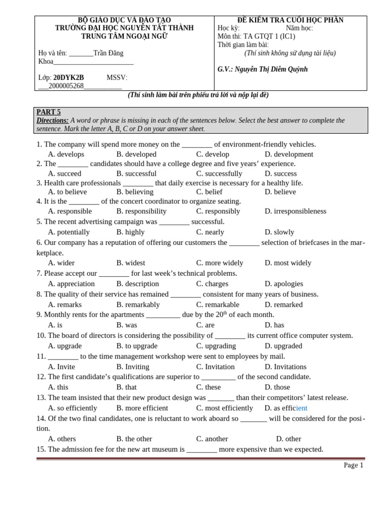 English Test: Sentence Completion Practice | PDF | Airlines