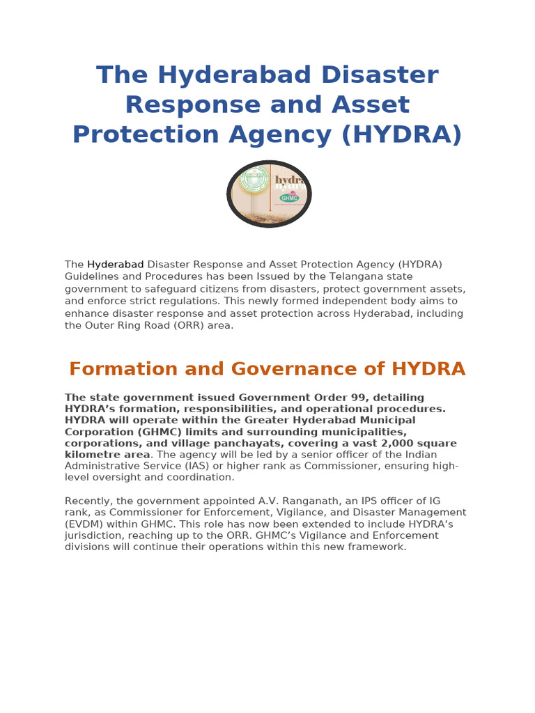 HYDRA: Hyderabad Disaster Response Agency | PDF | Natural Environment