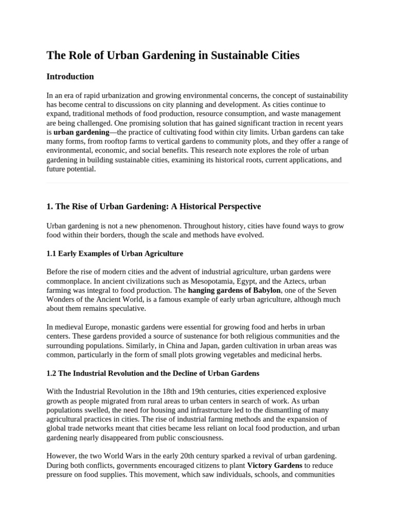 Urban Gardening for Sustainable Cities | PDF | Urban Agriculture | City