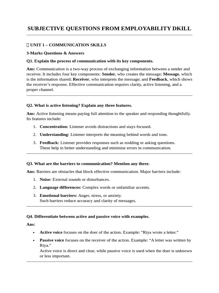 Subjective Questions From Employability Dkill | PDF | Green Job | Waste ...