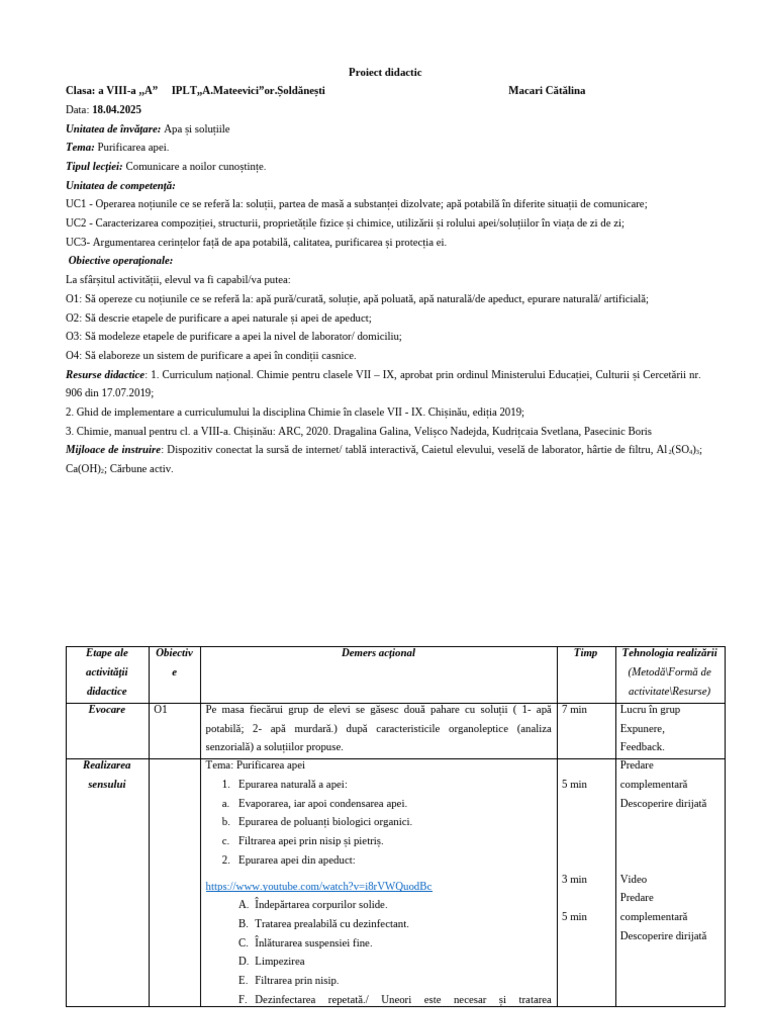 Proiect Didactic 58 - 7 - Apa Și Soluțiile | PDF