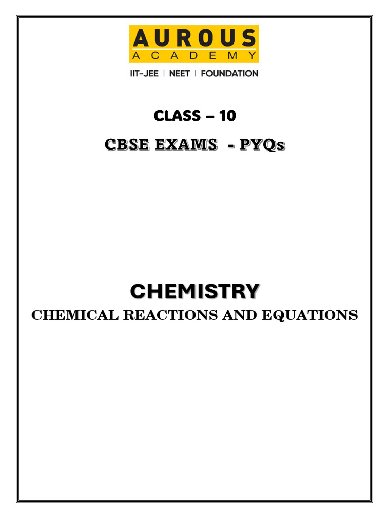 Class 10 Chemistry MCQs on Reactions | PDF | Chemical Reactions | Oxide