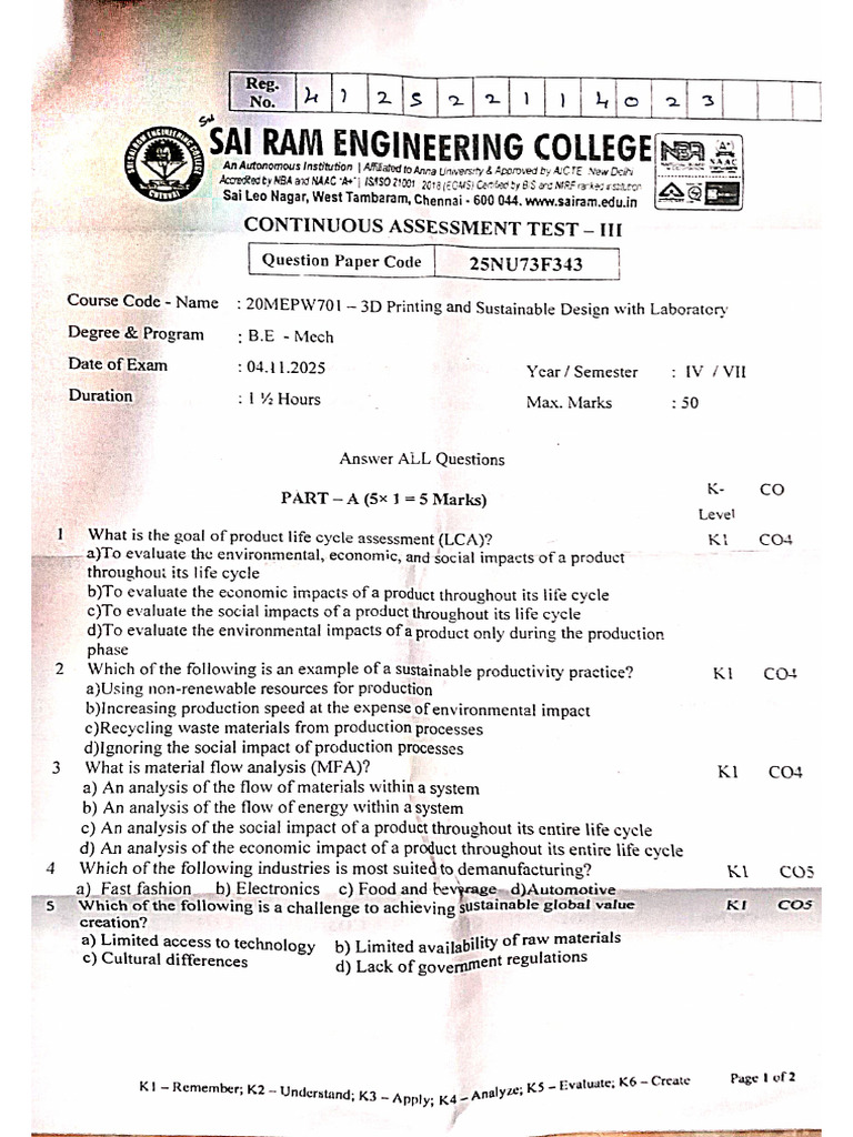 CAT 3 Question Paper | PDF