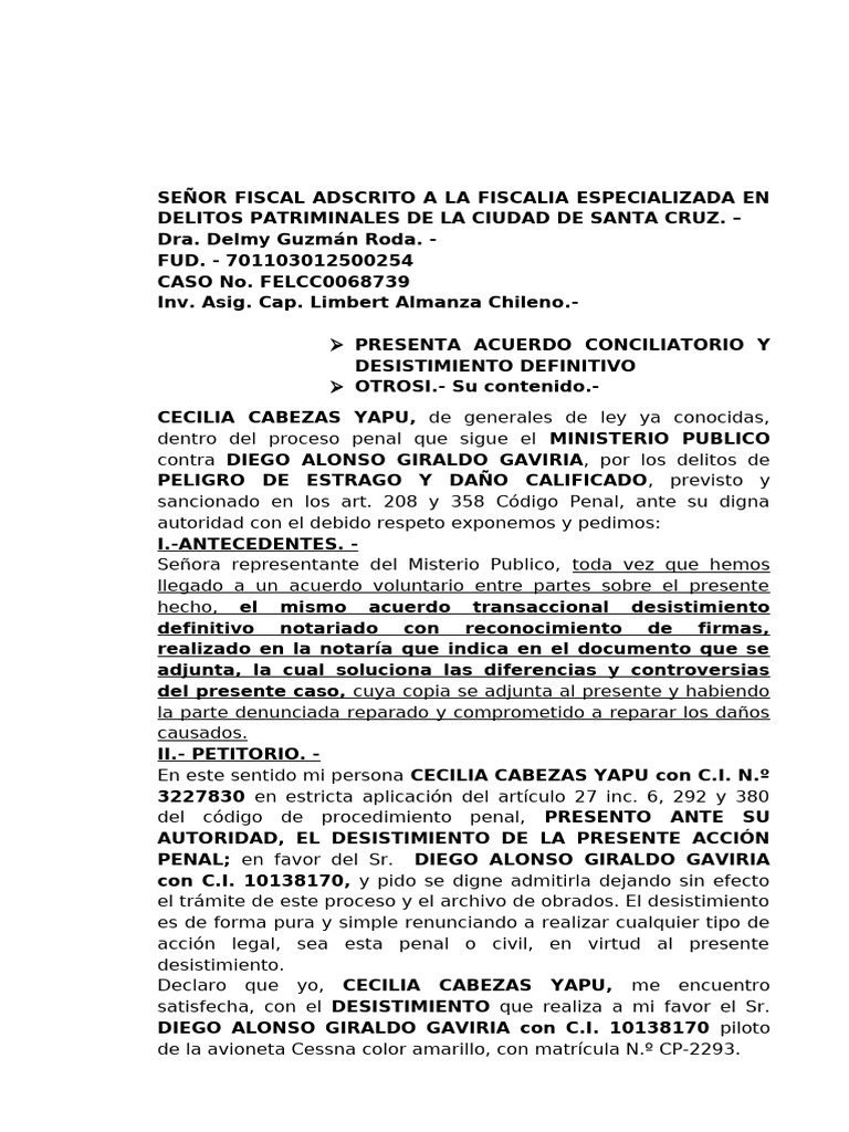 Desistimiento de Acción Penal en Santa Cruz | PDF | Justicia | Crimen y ...