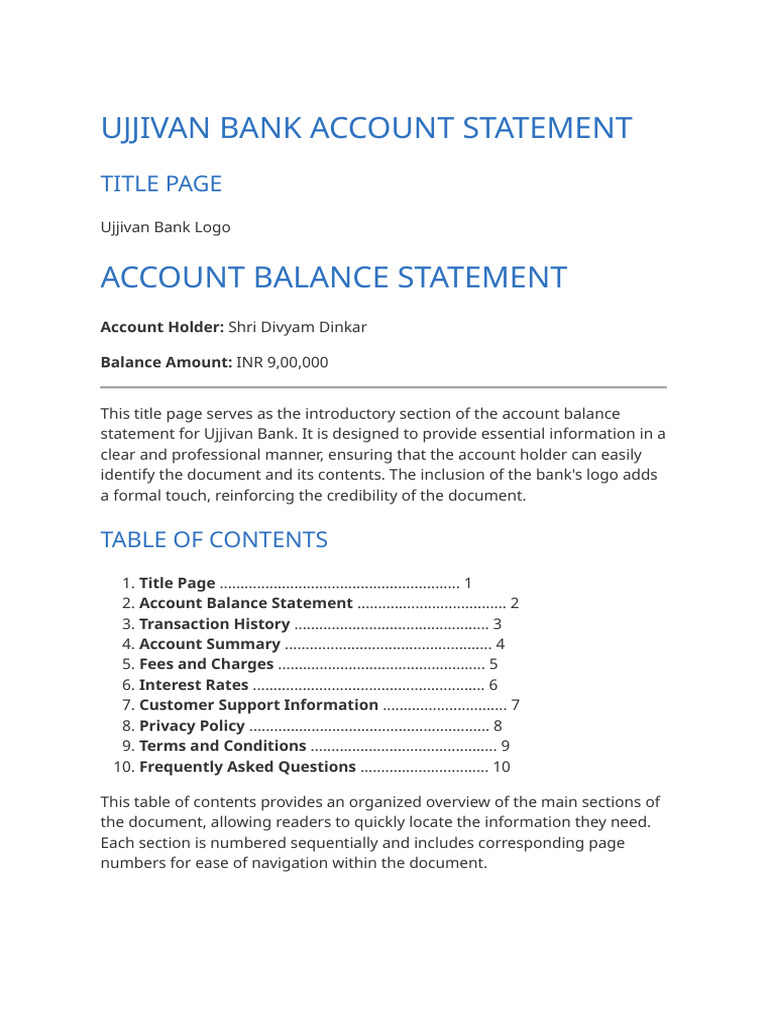 Ujjivan Bank Account Statement Overview | PDF | Banks | Credit Card