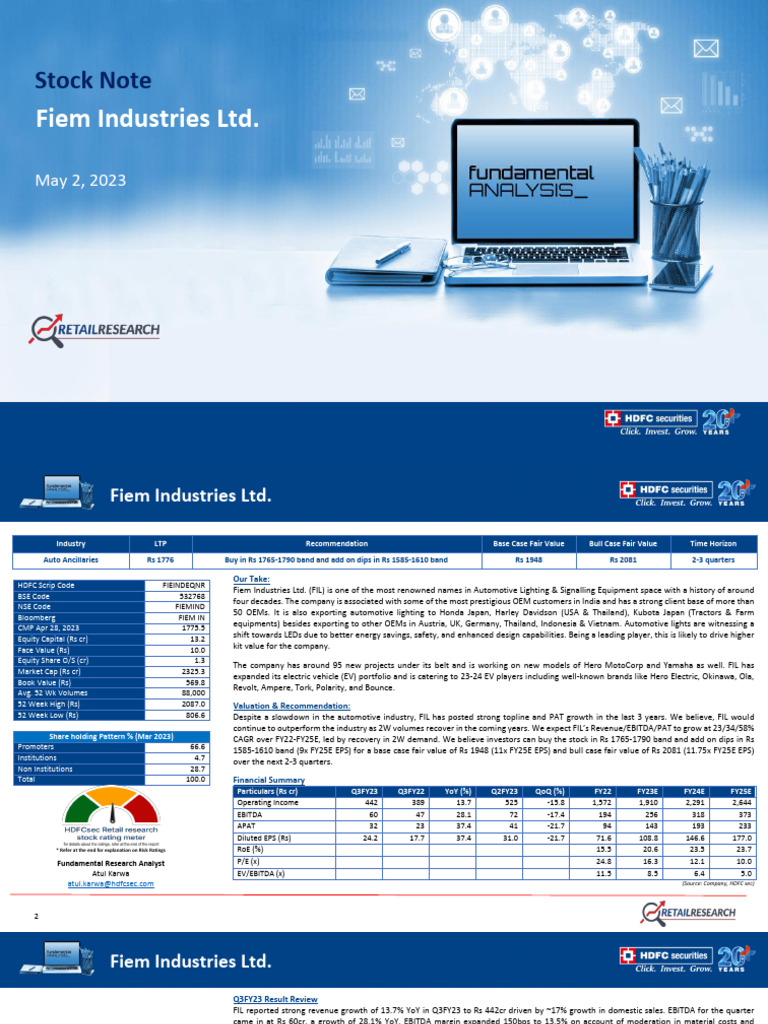 Fiem Inds - Stock Note - 020523 | PDF | Light Emitting Diode ...