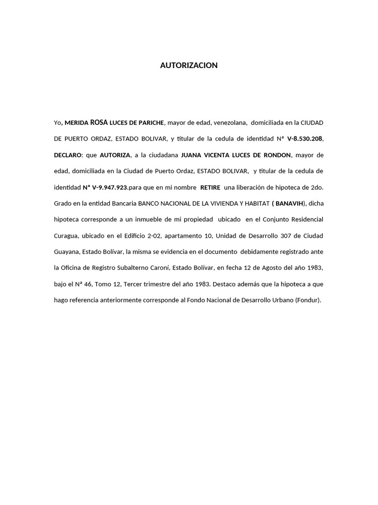 Autorización para Retiro de Hipoteca | PDF