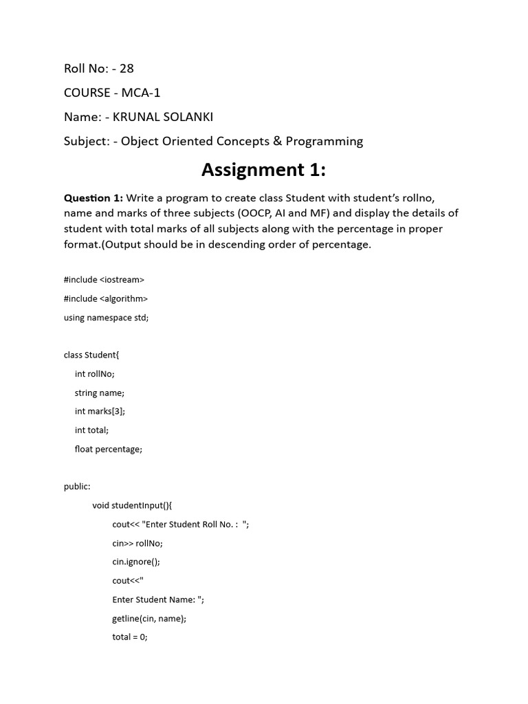 Object-Oriented Programming Assignments | PDF | Namespace | Object ...