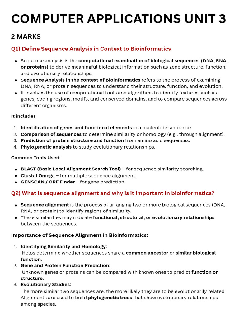 Bioinformatics: Sequence Analysis Overview | PDF | Sequence Alignment ...