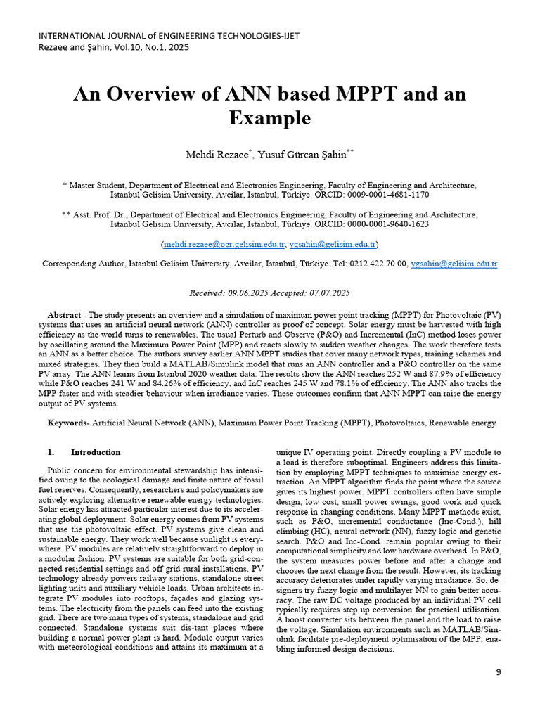 ANN-Based MPPT for PV Systems Analysis | PDF | Photovoltaics ...