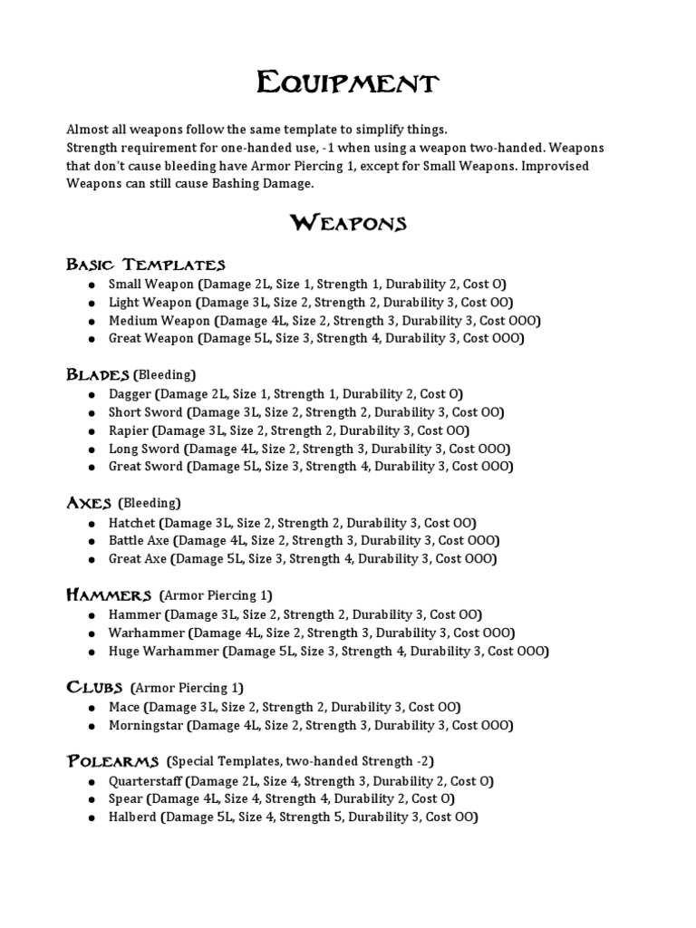 Comprehensive Weapon and Armor Guide | PDF