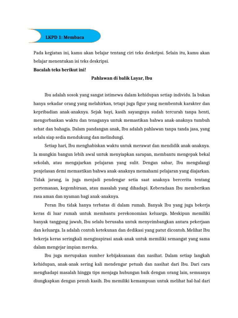 Ciri dan Isi Teks Deskripsi Ibu | PDF