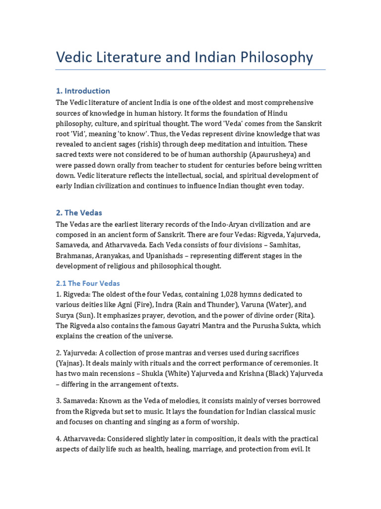 Vedic Literature and Philosophy Notes | PDF | Vedas | Indian Religious ...