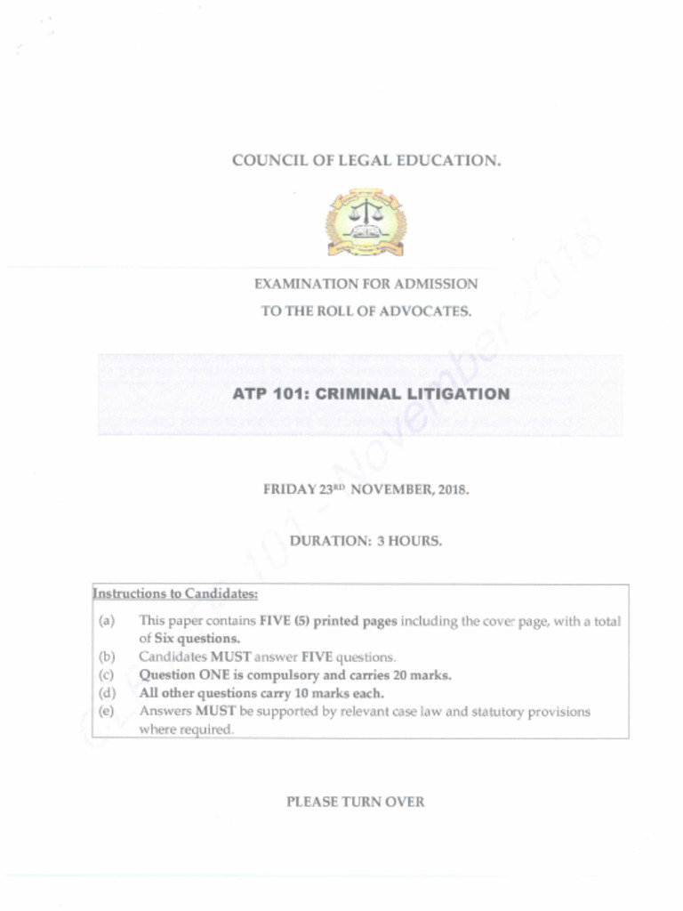 Nov 2018 ATP 101 Criminal Litigation PDF | PDF