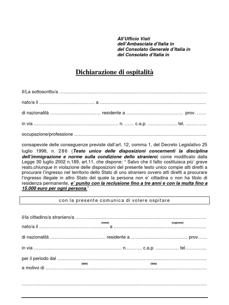 Dichiarazione Di Ospitalita-2 | PDF