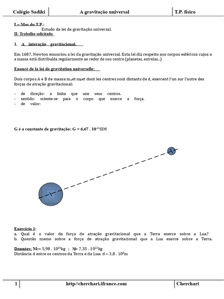 Lei da Gravitação Universal e Exercícios | PDF | Força | Gravidade