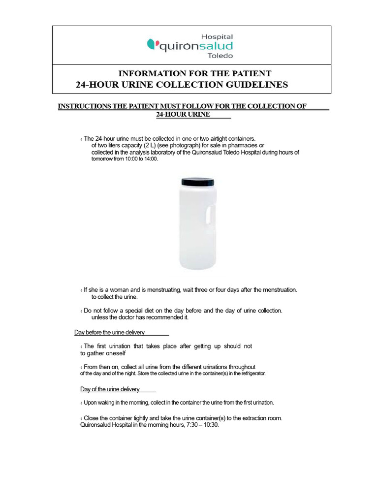 Instructions For 24-Hour Urine Collection | PDF