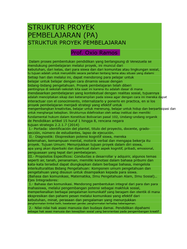 Struktur Proyek Pembelajaran di Venezuela | PDF
