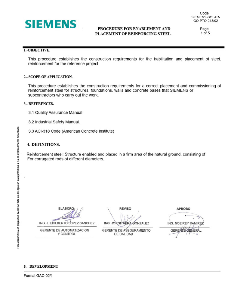 Procedure For The Enablement and Placement of Reinforcing Steel | PDF ...