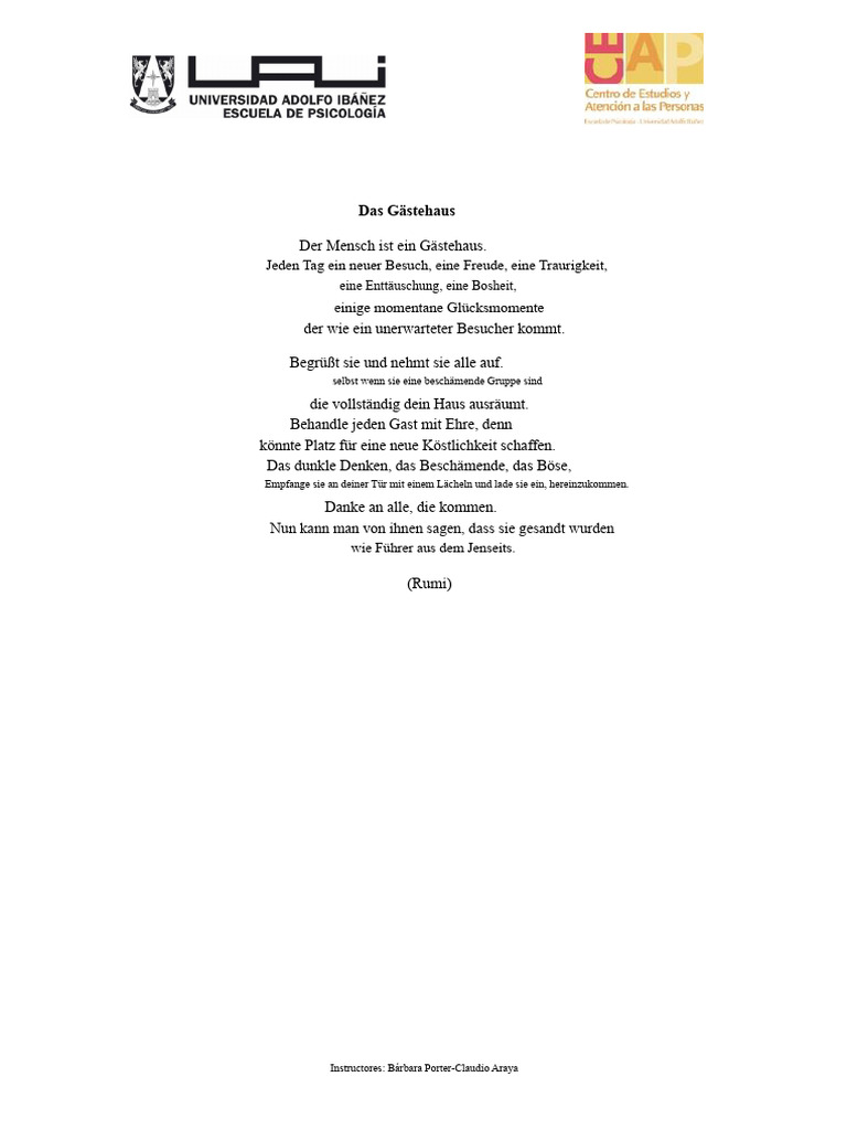 Das Gästehaus - Rumi Gedicht | PDF