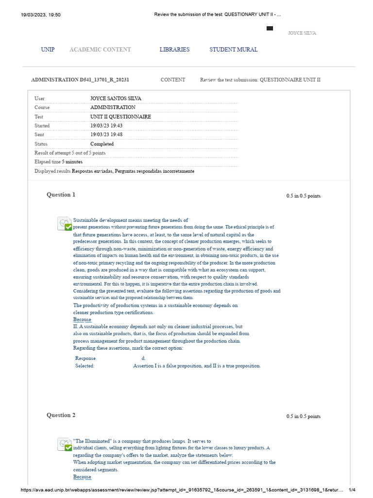 Review of Unit II Questionnaire Submission | PDF | Sustainability ...
