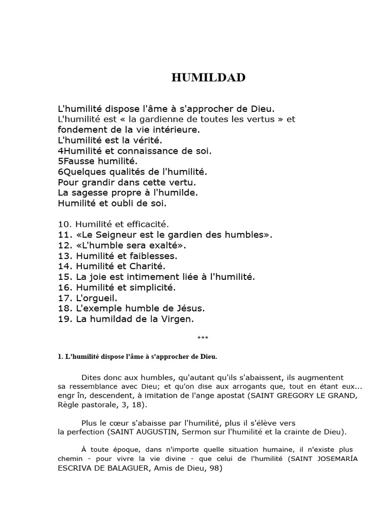 L'Importance de l'Humilité dans la Foi | PDF | Humilité | Augustin d ...