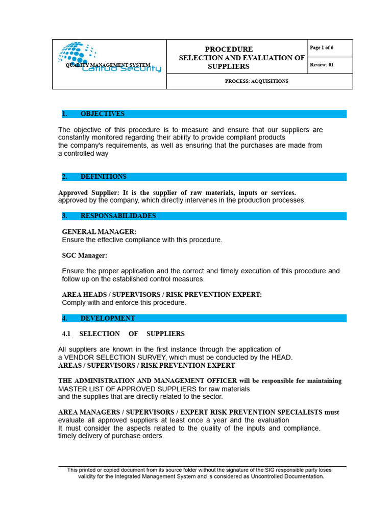 Supplier Selection and Evaluation Process | PDF | Supply Chain ...