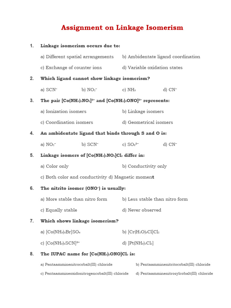 Linkage Isomerism in Coordination Compounds | PDF | Coordination ...