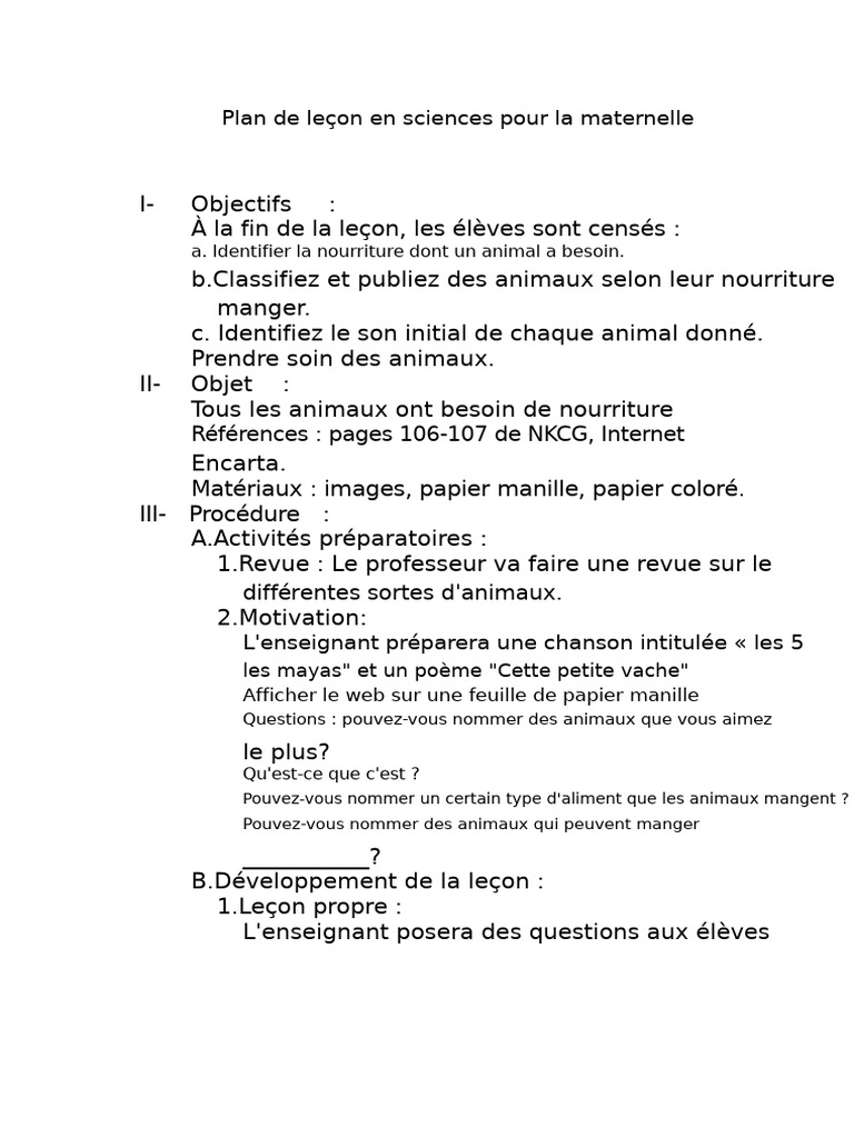 Leçon de sciences pour la maternelle | PDF | Apprentissage | Nourritures