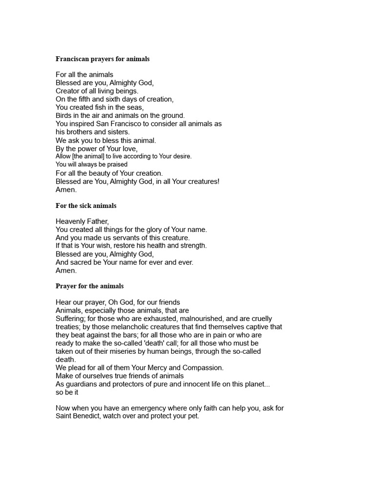 Sentences to care for animals | PDF | Prayer | Compassion