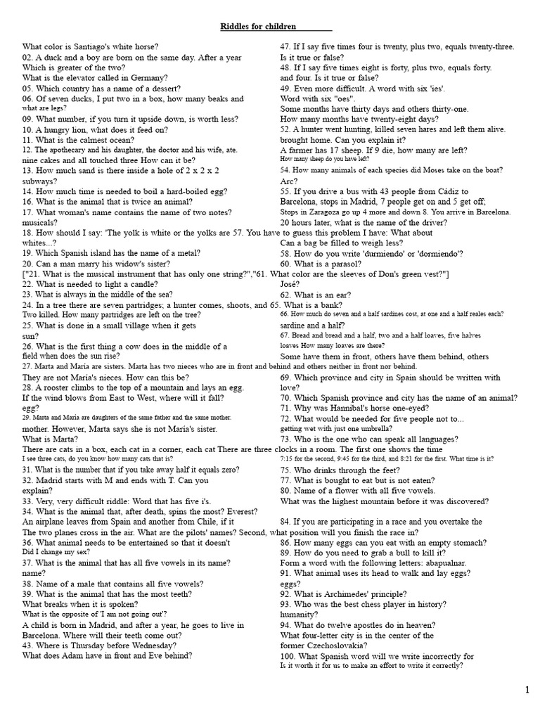 Fun Riddles for Kids and Answers | PDF