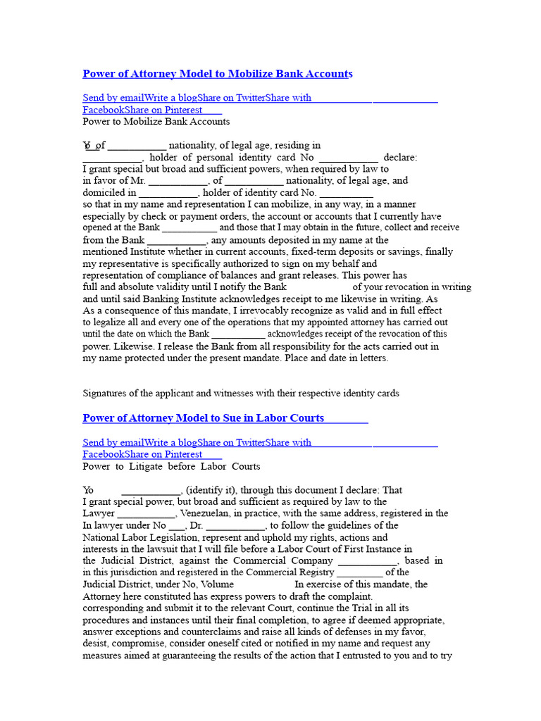Power of Attorney to Mobilize Bank Accounts | PDF | Lawsuit | Lawyer