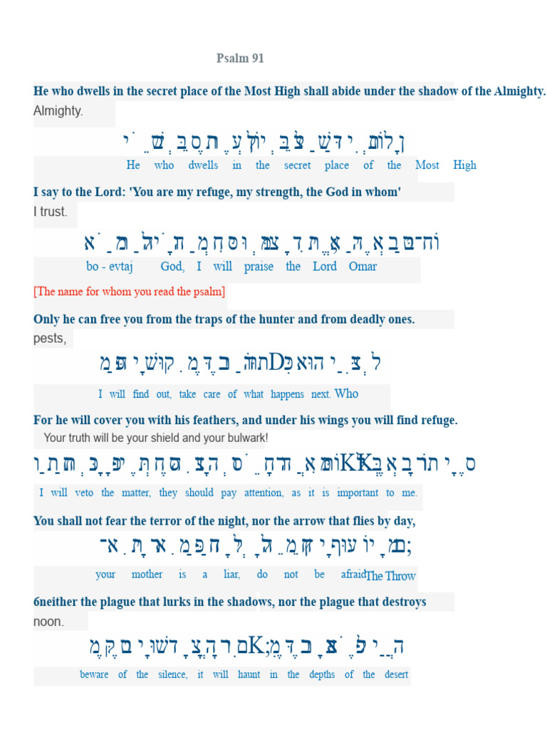 Psalm 91: Divine Protection and Refuge | PDF | Books Of The Hebrew ...