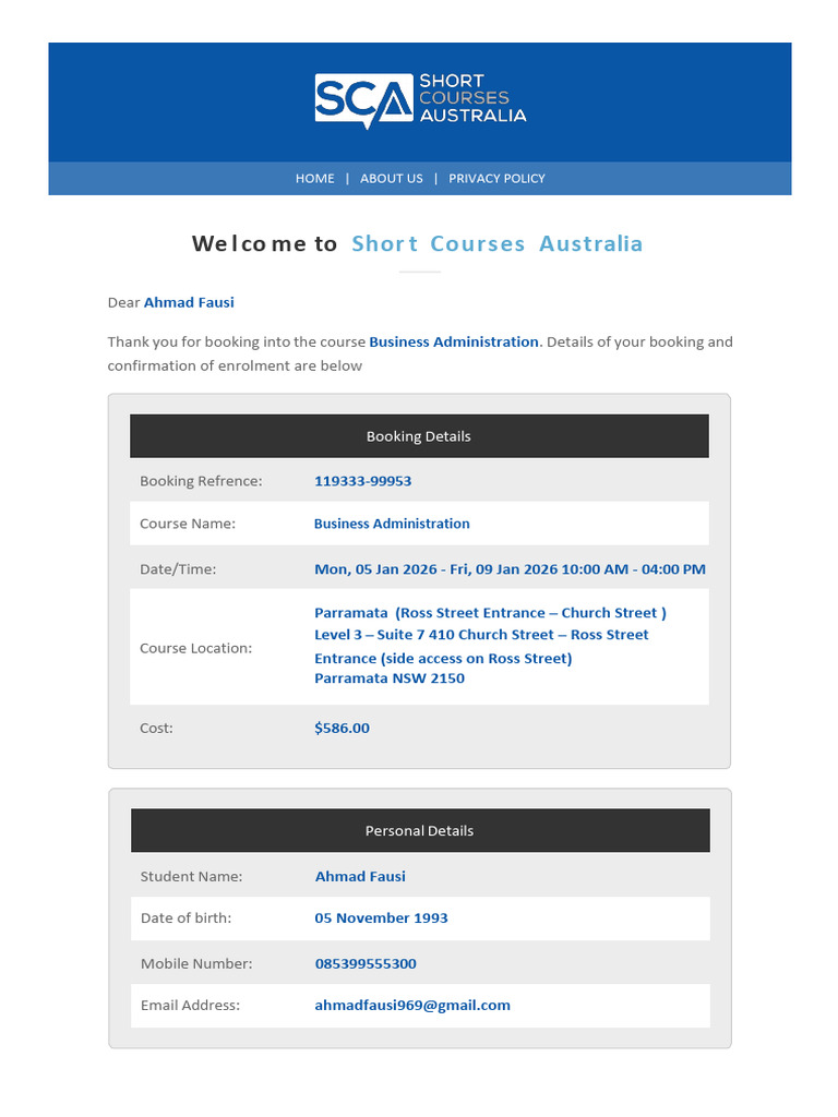 Business Administration - Booking Confirmation Ahmad Fausi | PDF