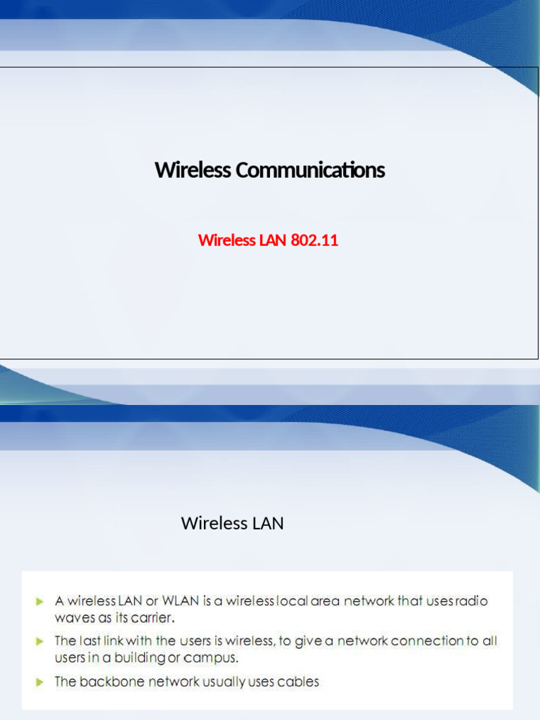 Overview of Wireless LAN Technologies | PDF | Ieee 802.11 | Wireless Lan