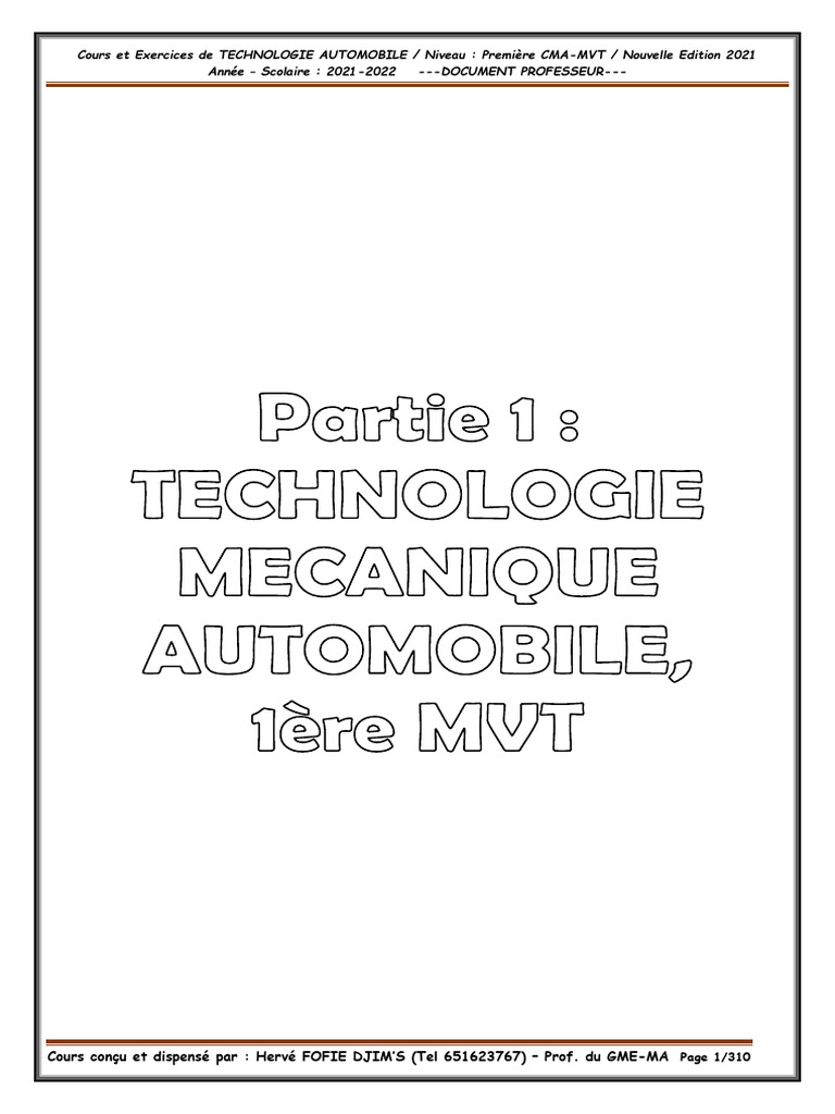 Cours de Technologie Automobile MVT 1ère | PDF | Injection (moteur ...