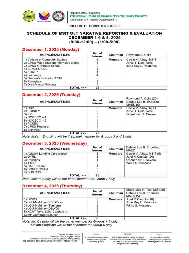 Logbook Reporting and Evaluation Schedule | PDF